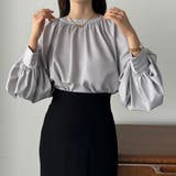 グレー | Louere スタンドカラーギャザーブラウス | Louere