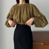 キャメル | Louere スタンドカラーギャザーブラウス | Louere