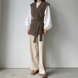 Louere ノーカラーVネックベルト付きベスト | Louere | 詳細画像18