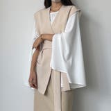 ライトベージュ | Louere ノーカラーVネックベルト付きベスト | Louere