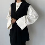 ブラック | Louere ノーカラーVネックベルト付きベスト | Louere