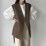 モカ | Louere ノーカラーVネックベルト付きベスト | Louere