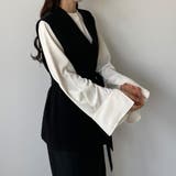 Louere ノーカラーVネックベルト付きベスト | Louere | 詳細画像8