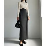 チャコール | Louere 裏起毛ヘリンボーンタイトラップ風スカート | Louere