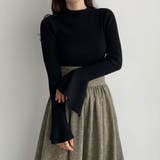 ブラック | Louere フレアスリットスリーブハイネックリブニット | Louere
