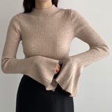 ベージュ | Louere フレアスリットスリーブハイネックリブニット | Louere
