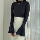 チャコール | Louere フレアスリットスリーブハイネックリブニット | Louere