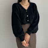 ブラック | Louere パフスリーブショートニットカーディガン | Louere
