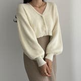 クリーム | Louere パフスリーブショートニットカーディガン | Louere