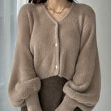 グレージュ | Louere パフスリーブショートニットカーディガン | Louere