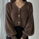 ブラウン | Louere パフスリーブショートニットカーディガン | Louere