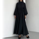 ブラック | Louere ハイネックボリュームスリーブフレアワンピース | Louere