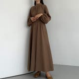 モカ | Louere ハイネックボリュームスリーブフレアワンピース | Louere