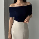 ネイビー | Louere ワイドオフショルニットトップス | Louere