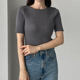 チャコール | Louere ボートネック半袖リブニット | Louere