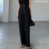 ブラック | Louere フロントジップハイウエストタックパンツ | Louere