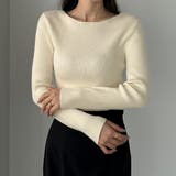 アイボリー | Louere ボートネック長袖リブニット | Louere