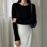 ブラック | Louere ボートネック長袖リブニット | Louere