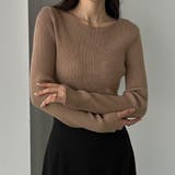 グレージュ | Louere ボートネック長袖リブニット | Louere
