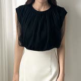 ブラック | Louere チュールノースリーブトップス | Louere