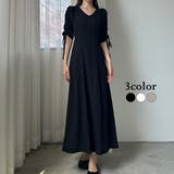 Louere 楊柳ギャザースリーブVネックワンピース【ペチスカートセット】 | Louere | 詳細画像1 