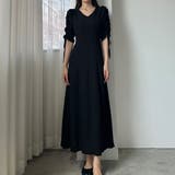 Louere 楊柳ギャザースリーブVネックワンピース【ペチスカートセット】 | Louere | 詳細画像2 