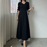 Louere 楊柳ギャザースリーブVネックワンピース【ペチスカートセット】 | Louere | 詳細画像3 