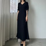 Louere 楊柳ギャザースリーブVネックワンピース【ペチスカートセット】 | Louere | 詳細画像6 