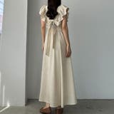 アイボリー | Louere 【ペチスカートset】リネン混バックリボンフリルワンピース | Louere