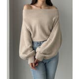 ピンクベージュ | Louere オフショルシャギーニット | Louere