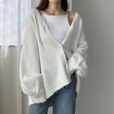オフホワイト | Louere ボリュームVネックシャギーニットカーディガン | Louere