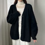 ブラック | Louere ボリュームVネックシャギーニットカーディガン | Louere