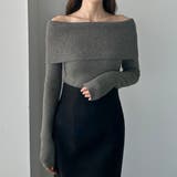 チャコール | Louere ワイドオフショル長袖ニットトップス | Louere