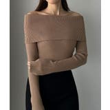 グレージュ | Louere ワイドオフショル長袖ニットトップス | Louere