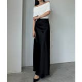 ブラック | Louere ハイウエストサテンバイヤスナロースカート | Louere