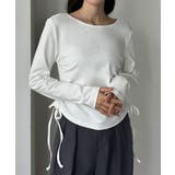 ホワイト | Louere ラインストーンドロストTシャツ | Louere