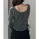 グレー | Louere ラインストーンドロストTシャツ | Louere