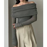 チャコール | Louere シアーオフショルニットトップス | Louere