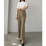 ダークベージュ | Louere ゴールドボタンフレアパンツ | Louere
