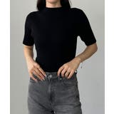 ブラック | Louere ボトルネック半袖リブニット | Louere
