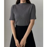 チャコール | Louere ボトルネック半袖リブニット | Louere