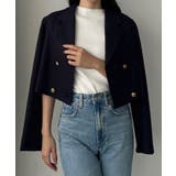 ネイビー | Louere ゴールドボタンショートテーラードジャケット | Louere