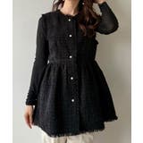 mipiarl  ラメツイードパールボタンペプラムトップス（薄手） | JUNOAH | 詳細画像1 