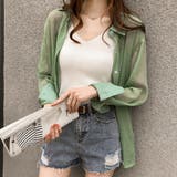 グリーン | シアー長袖シャツ レディース トップス | Dewlily