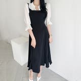 ブラック | サロペットプリーツロングワンピース レディース 春服 | Dewlily