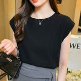 ブラック | 半袖ラウンドネックブラウス レディース トップス | Dewlily