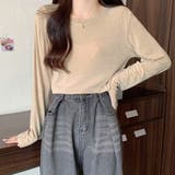 ラウンドネック長袖Tシャツ レディース トップス | Dewlily | 詳細画像4 