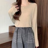 ベージュ | ラウンドネック長袖Tシャツ レディース トップス | Dewlily