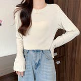 ホワイト | ラウンドネック長袖Tシャツ レディース トップス | Dewlily