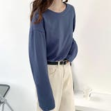 ブルー | オーバーサイズロングTシャツ レディース 長袖 | Dewlily